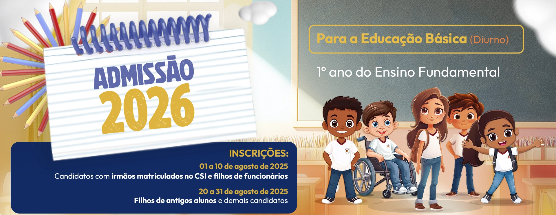 Admissão 2026 para educação básica (diurno) do 1º ano do ensino fundamental